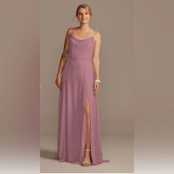 David's Bridal | Dresses | Davids Bridal Cowl Neck Chiffon Bridesmaid Dress  | Poshmark